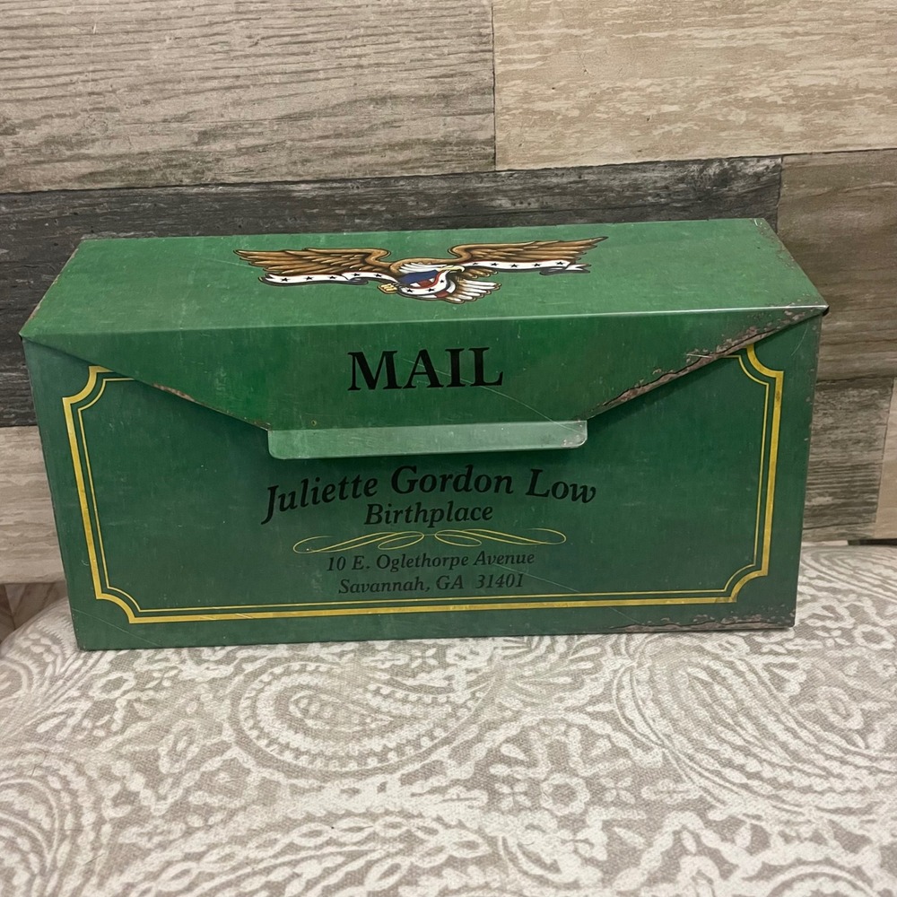 Juliette Gordon Low Birthplace Mailbox Green Tin Eagle Girl Scouts Collectible